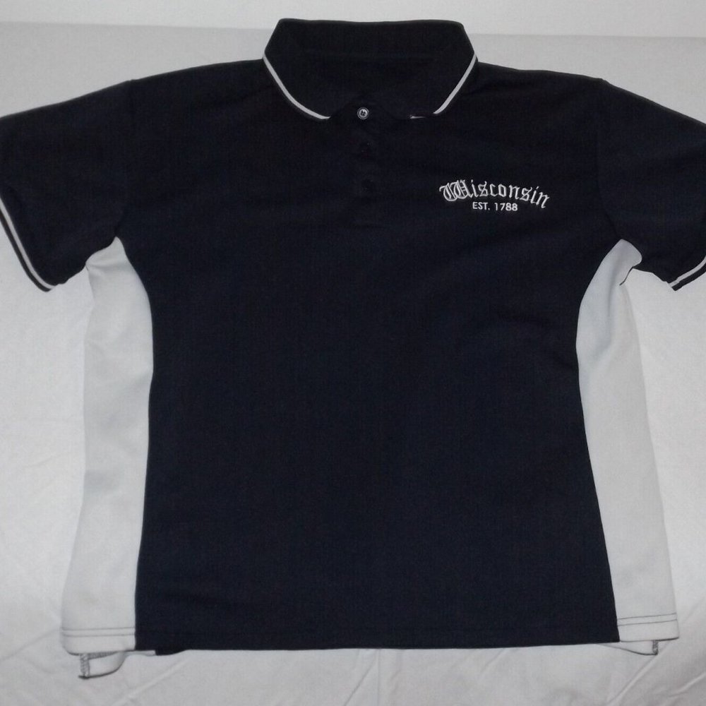 "Wisconsin Est 1788"  Polo Golf Shirt Men's Size Large Blue  Short Sleeve # 163